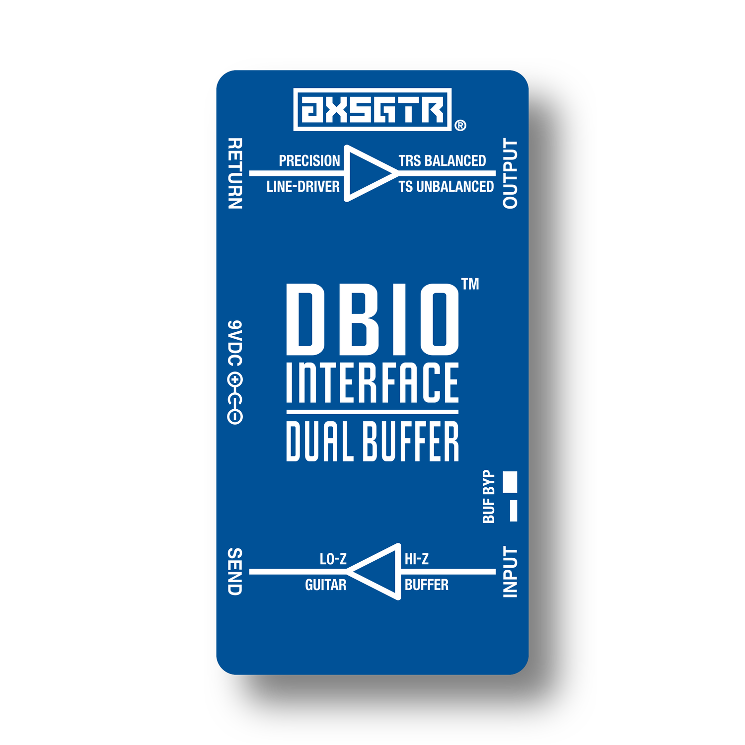 axess electronics axsgtr DBIO dual buffer pedalboard interface patchbox guitar input buffer output buffer line driver blue