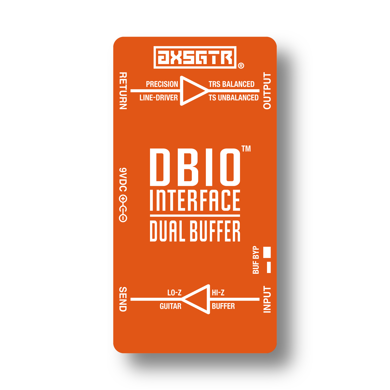 axess electronics axsgtr DBIO dual buffer pedalboard interface patchbox guitar input buffer output buffer line driver orange