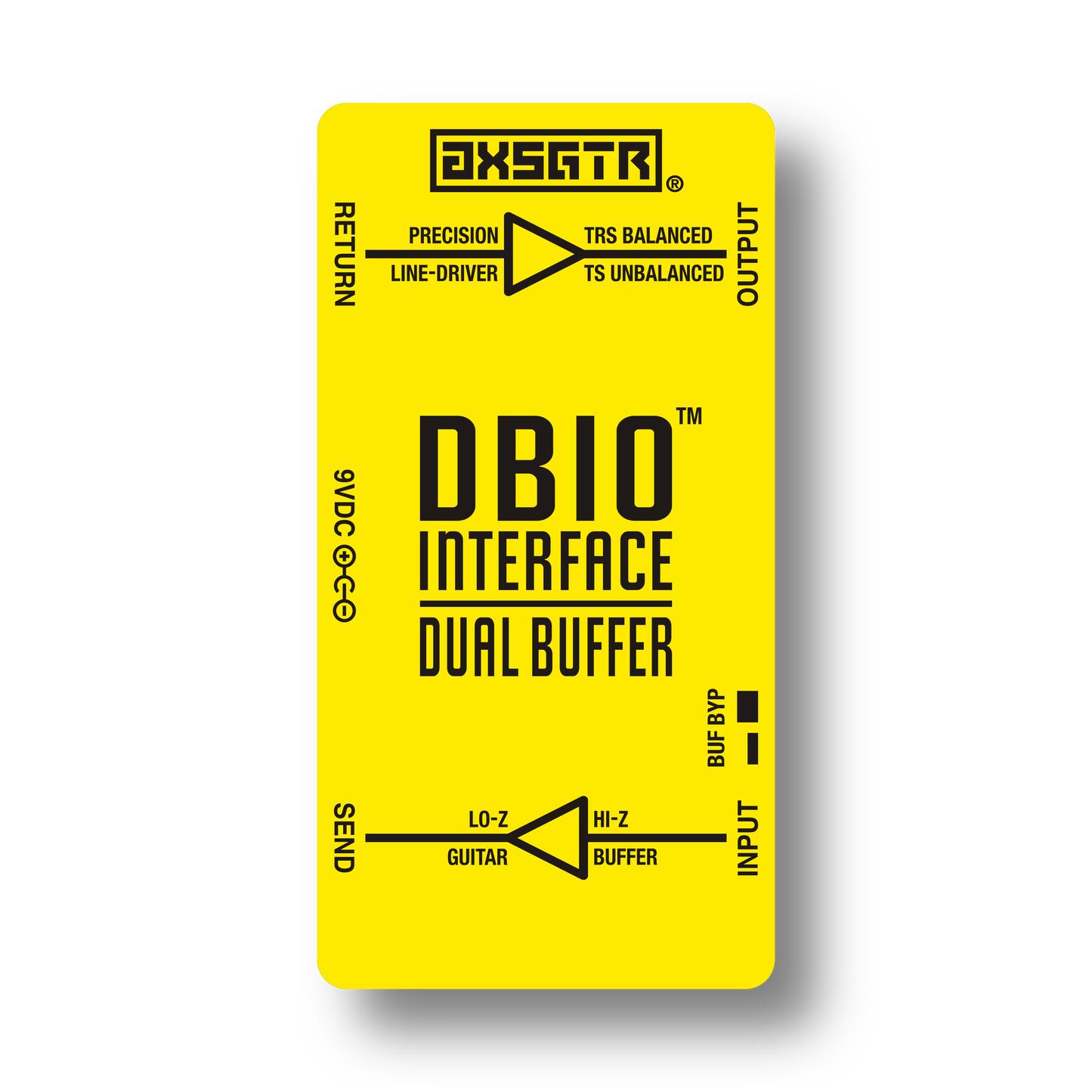 axess electronics axsgtr DBIO dual buffer pedalboard interface patchbox guitar input buffer output buffer line driver yellow