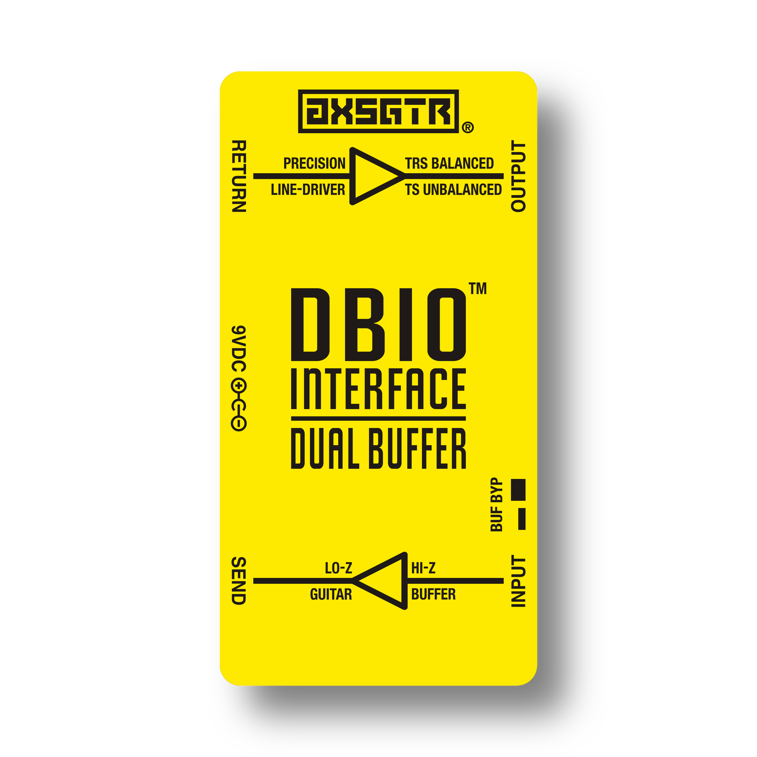 axess electronics axsgtr DBIO dual buffer pedalboard interface patchbox guitar input buffer output buffer line driver yellow