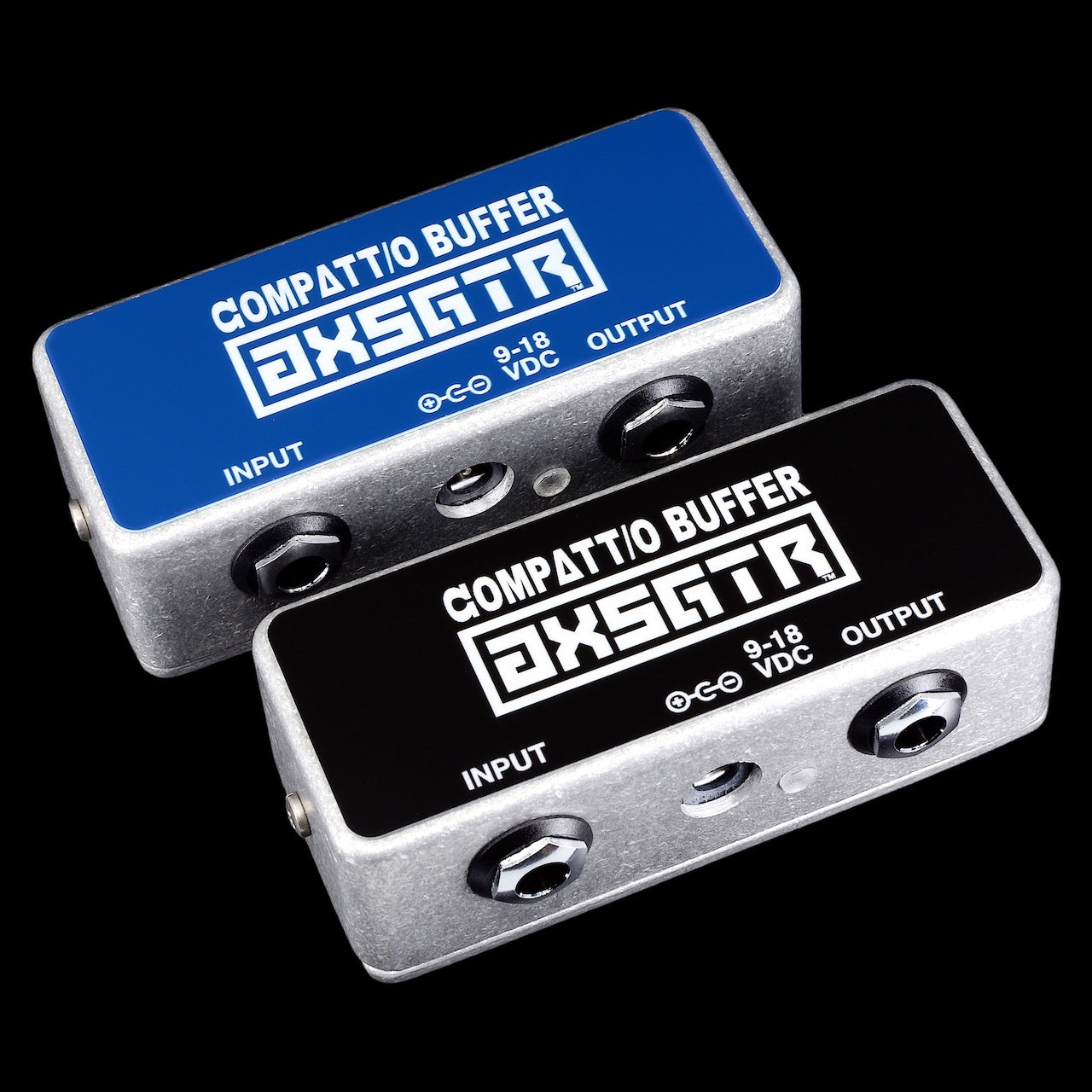 axsgtr axess electronics cpto compatto guitar input output buffer line driver left side angled both black blue