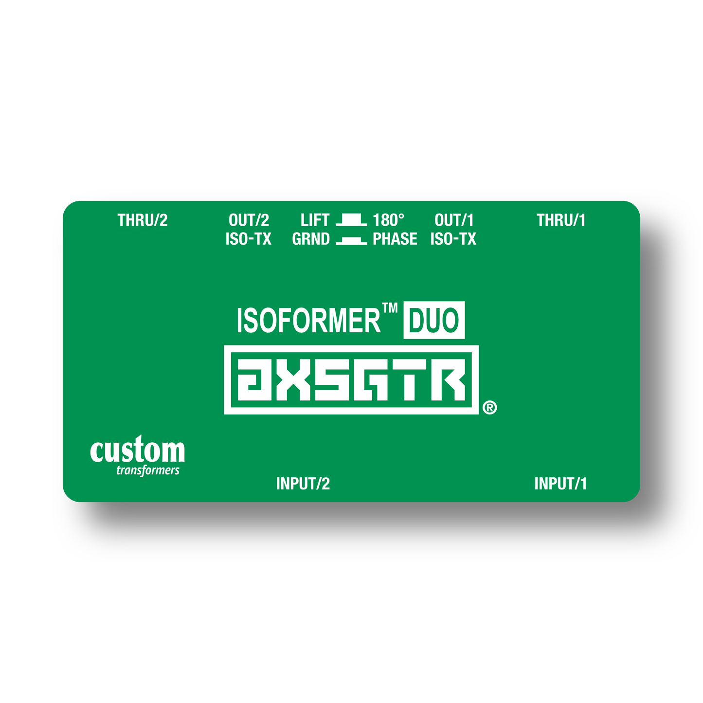 axess electronics axsgtr CT4D isoformer DUO guitar amp splitter ground loop hum noise eliminator balanced long line send receive amplifier simulator pedal stereo isolator green