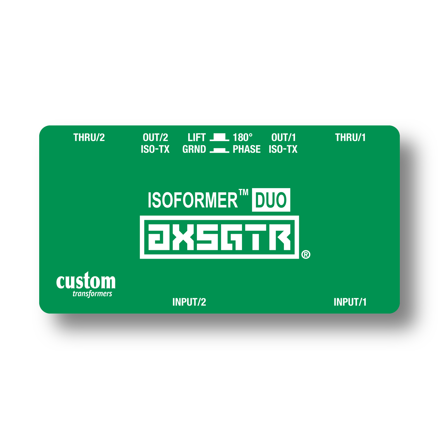 axess electronics axsgtr CT4D isoformer DUO guitar amp splitter ground loop hum noise eliminator balanced long line send receive amplifier simulator pedal stereo isolator green