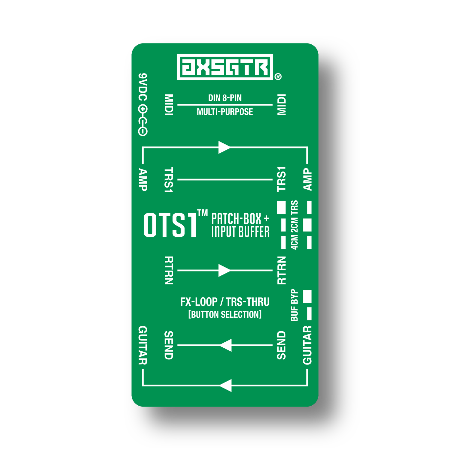 axess electronics axsgtr OTS1 pedalboard patchbox guitar input buffer green