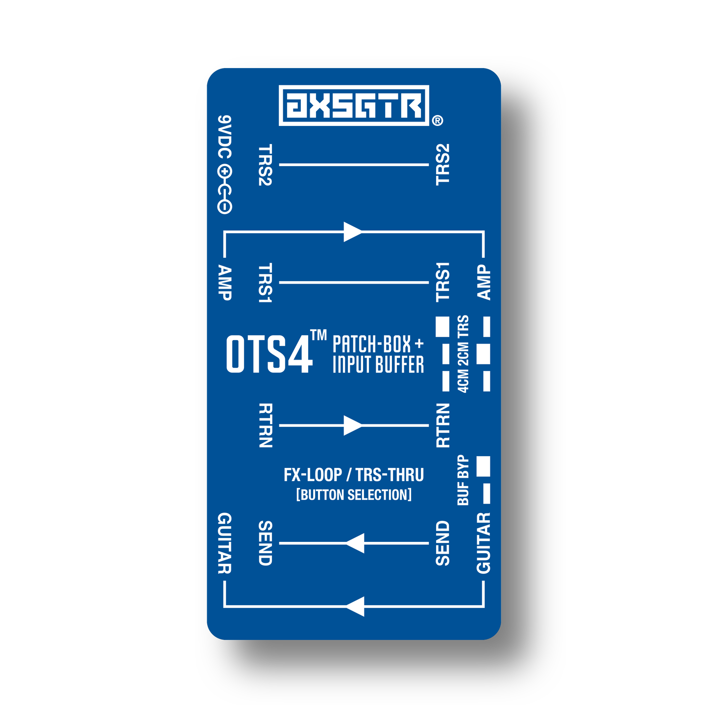axess electronics axsgtr OTS4 pedalboard patchbox guitar input buffer blue
