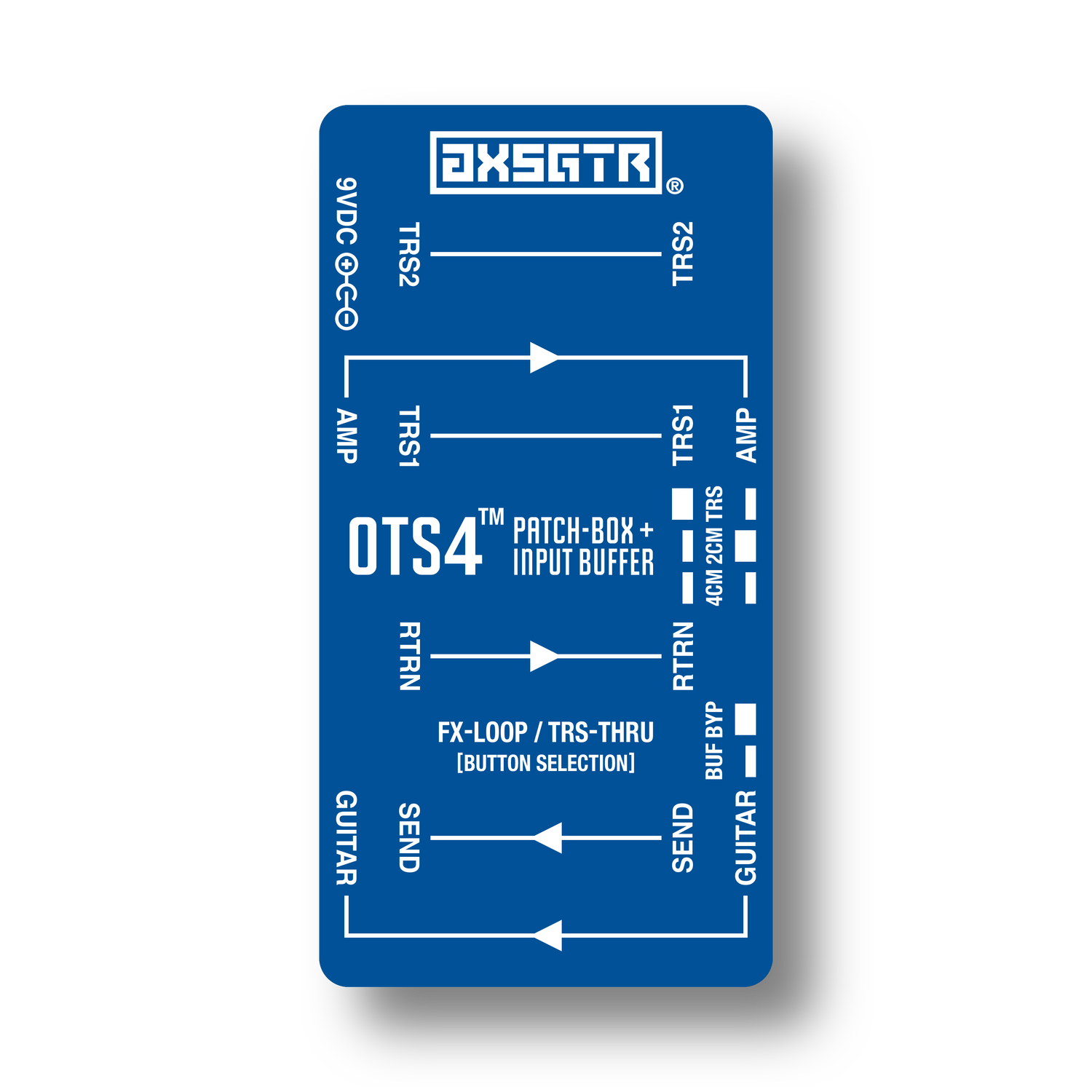 axess electronics axsgtr OTS4 pedalboard patchbox guitar input buffer blue