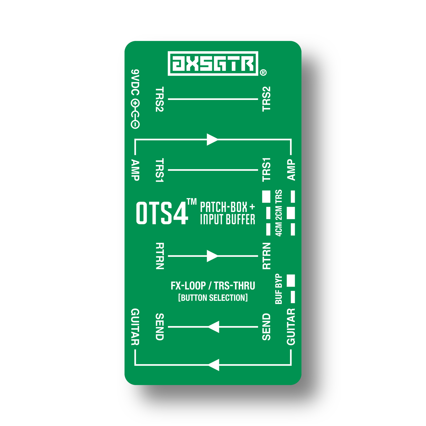 axess electronics axsgtr OTS4 pedalboard patchbox guitar input buffer green