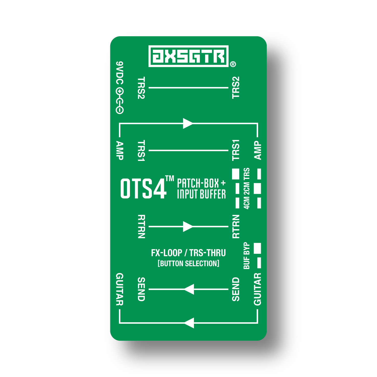 axess electronics axsgtr OTS4 pedalboard patchbox guitar input buffer green