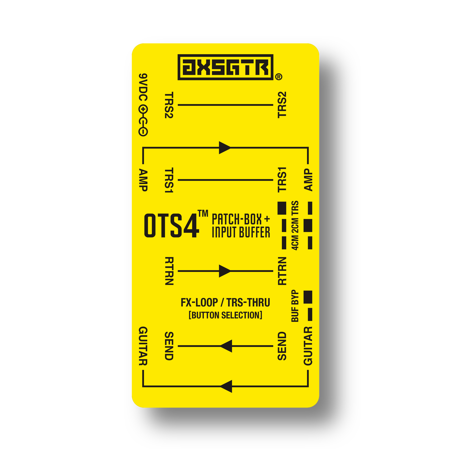 axess electronics axsgtr OTS4 pedalboard patchbox guitar input buffer yellow