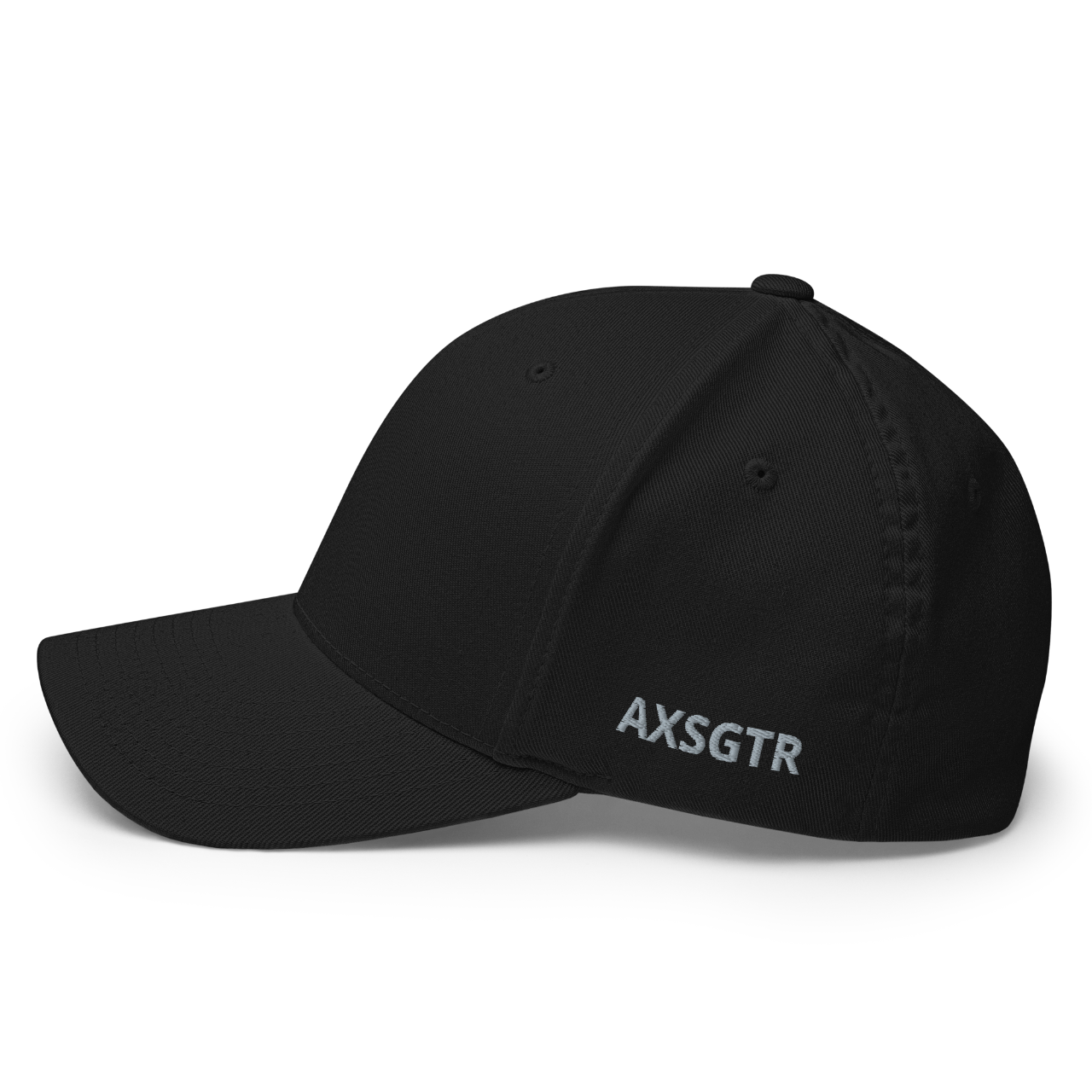 axsgtr axess electronics guitar music industry branded merchandise swag flexfit closed back baseball cap hat black grey