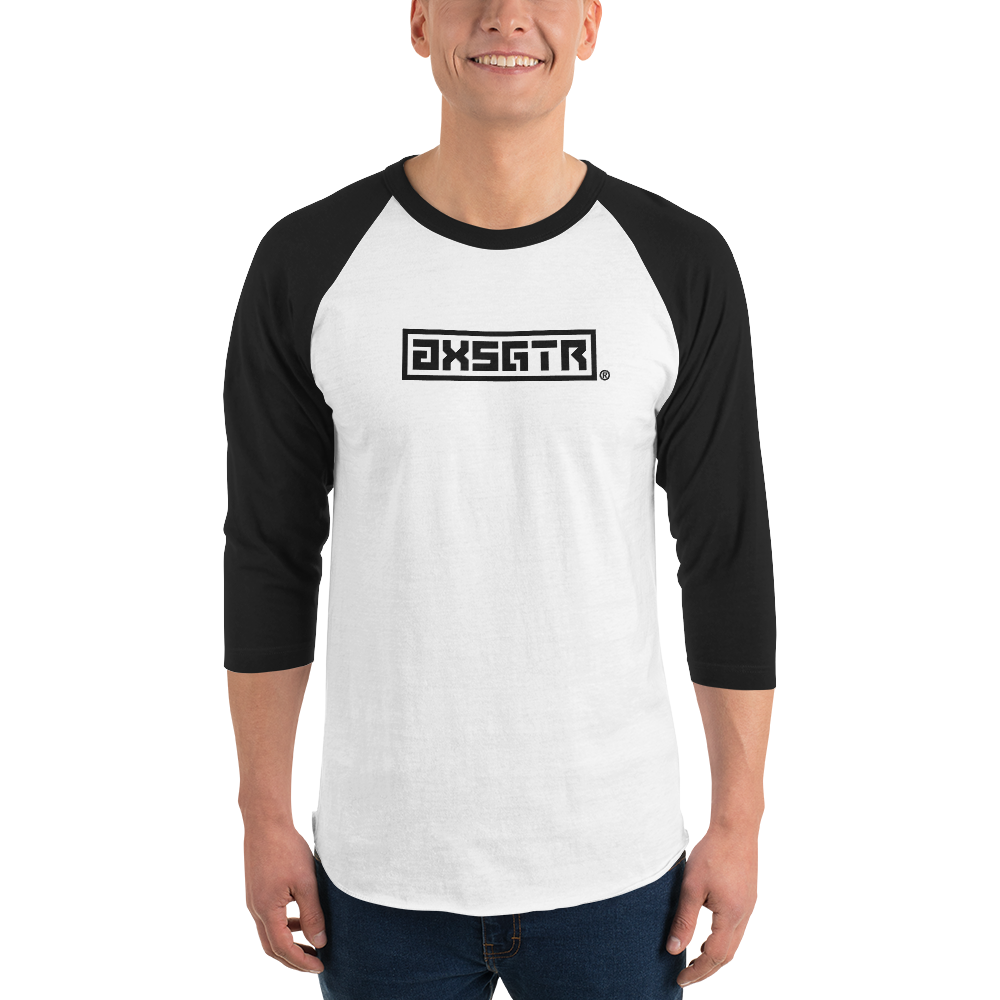 axsgtr axess electronics guitar music industry branded merchandise swag unisex 3/4 sleeve raglan tee t shirt black white