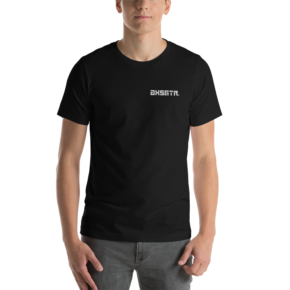 axsgtr axess electronics guitar music industry branded merchandise swag unisex cotton left logo tee t shirt black